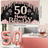 50th Birthday Decorations for Her with Banner Rose Gold Tablecloth