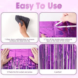 Voircoloria 3 Pack 3.3 x 8.2 ft Laser Purple Foil Fringe Backdrop