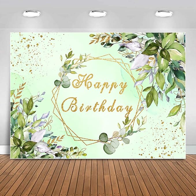 Sensfun Sage Green Birthday Backdrop Banner Greenery Birthday