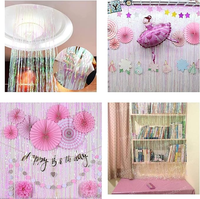 BRAVESHINE Iridescent Foil Fringe Backdrop - 2 Pack 3.2x6.5ft