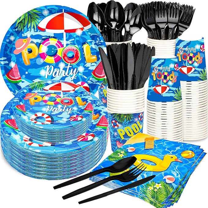 175Pcs Pool Party Supplies Beach Ball Party Set 9 Pool Party Plates