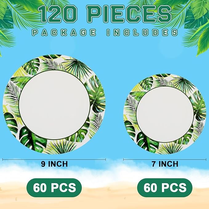 120 Pcs Summer Party Paper Plates Disposable