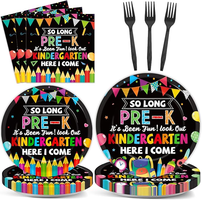 96Pcs Pre K Graduation Party Paper Plates and Napkins So Long Pre K