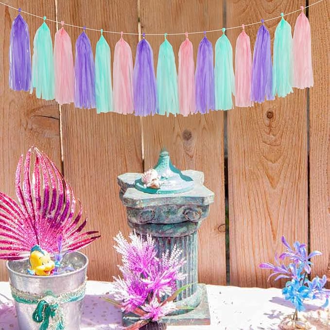 Pink-Purple Mint Mermaid Ocean-Themed Party-Decorations - 15pcs