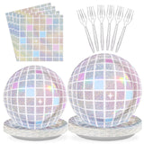 96Pcs Disco Party Supplies Pink Pastel Silver Disco Ball Plates and