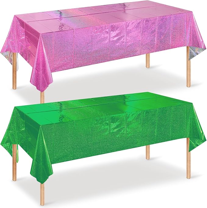 2 Pcs Iridescent Pink and Green Tablecloth Party Decorations,
