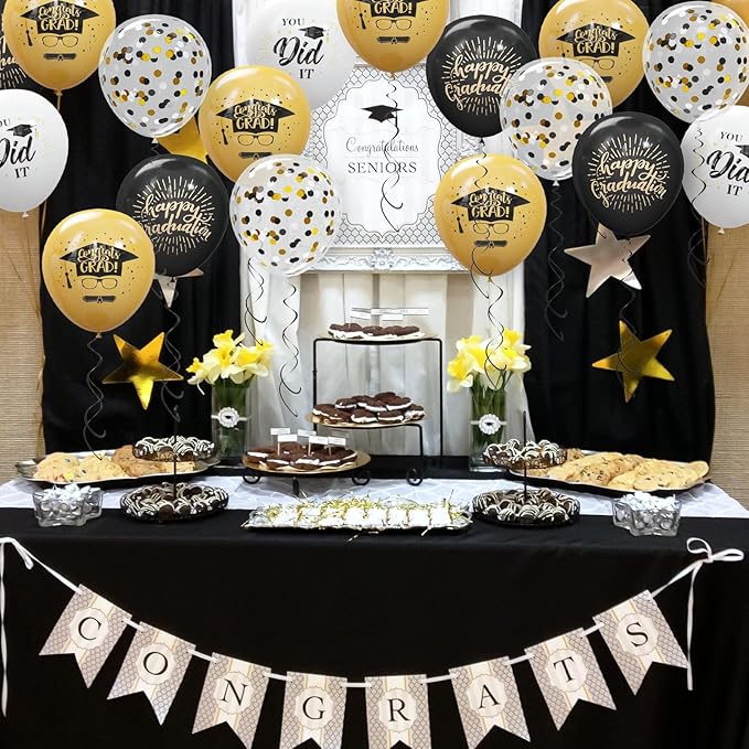 75 Pack Graduation Party Decorations Balloons Set - 12 Inch Black
