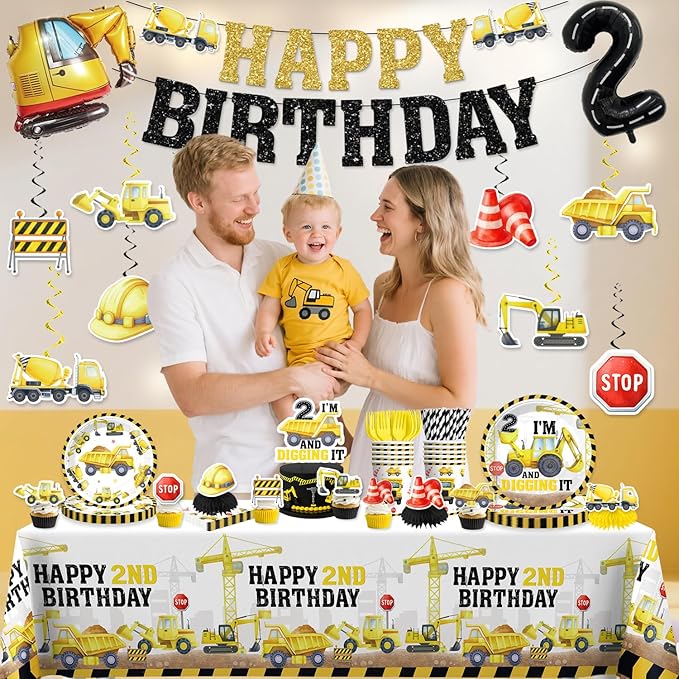 Xynic 187pcs Construction Birthday Party Supplies for 2 Year Old Boy