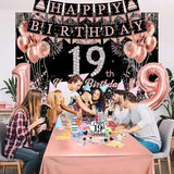 19th Birthday Decorations for Her Black Rose Gold Party Essentials