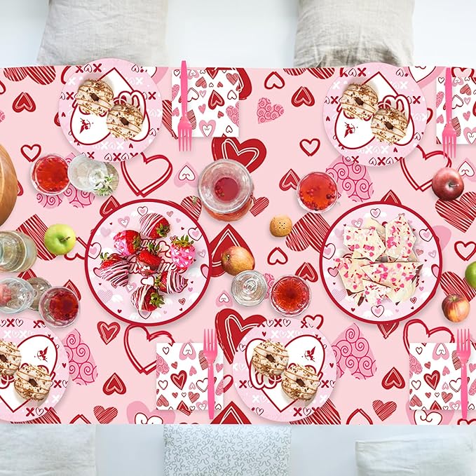 122PCS Valentine's Day Party Supplies Pink Heart Paper Plates