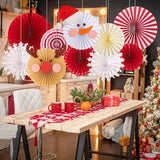 Christmas Hanging Paper Fans Decoration Red White Xmas Snowman Party