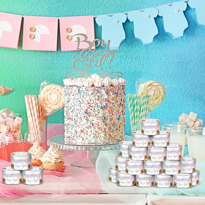 MTLEE 24 Pcs Gender Reveal Bear Baby Shower Party Favors Candles