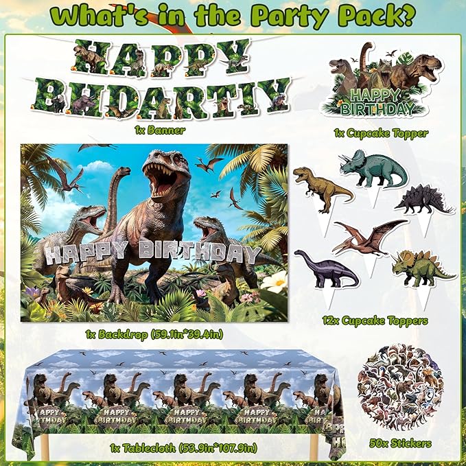 Dinosaur Birthday Party Decorations Kit for Boys Dino Birthday