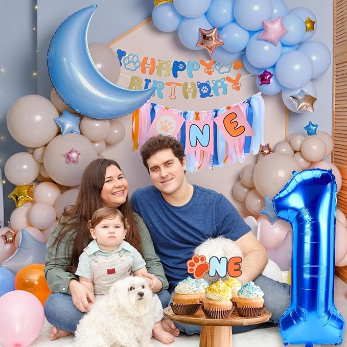 Blue Dog Highchair Banner for First Birthday Party Decorations