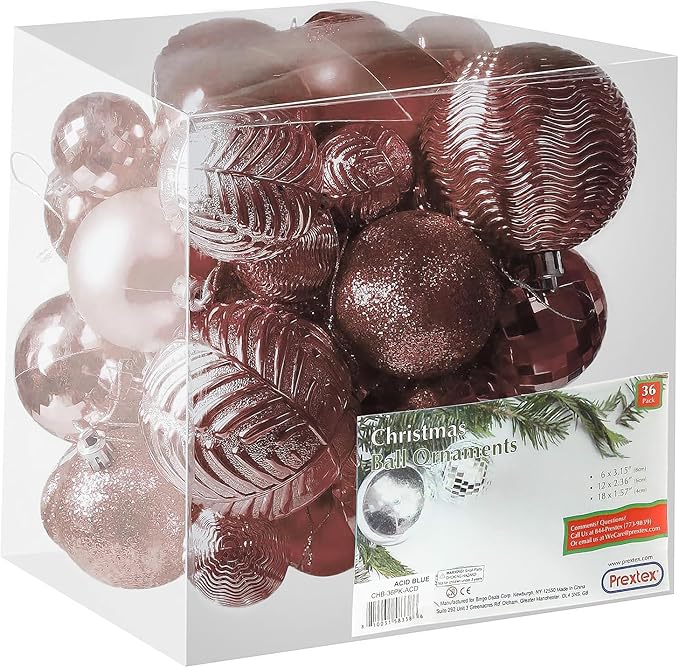 Prextex 36-Pieces Christmas Ornaments Set - Shatterproof, Festive Chri