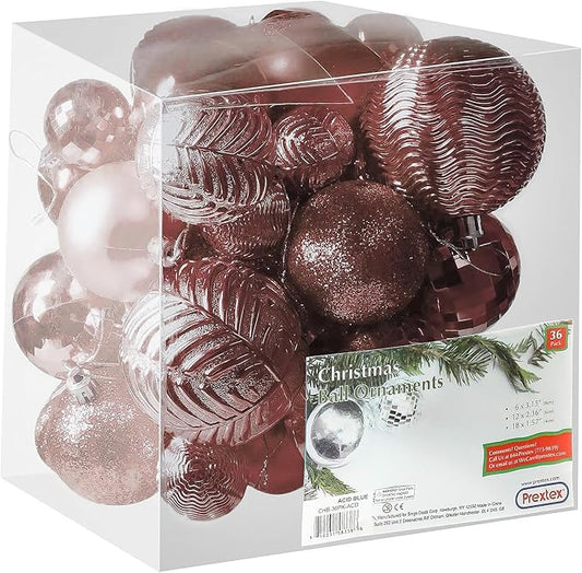 Prextex 36-Pieces Christmas Ornaments Set - Shatterproof, Festive Chri