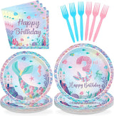 96Pcs Mermaid 3rd Birthday Party Decorations Mermaid 3rd Plates and