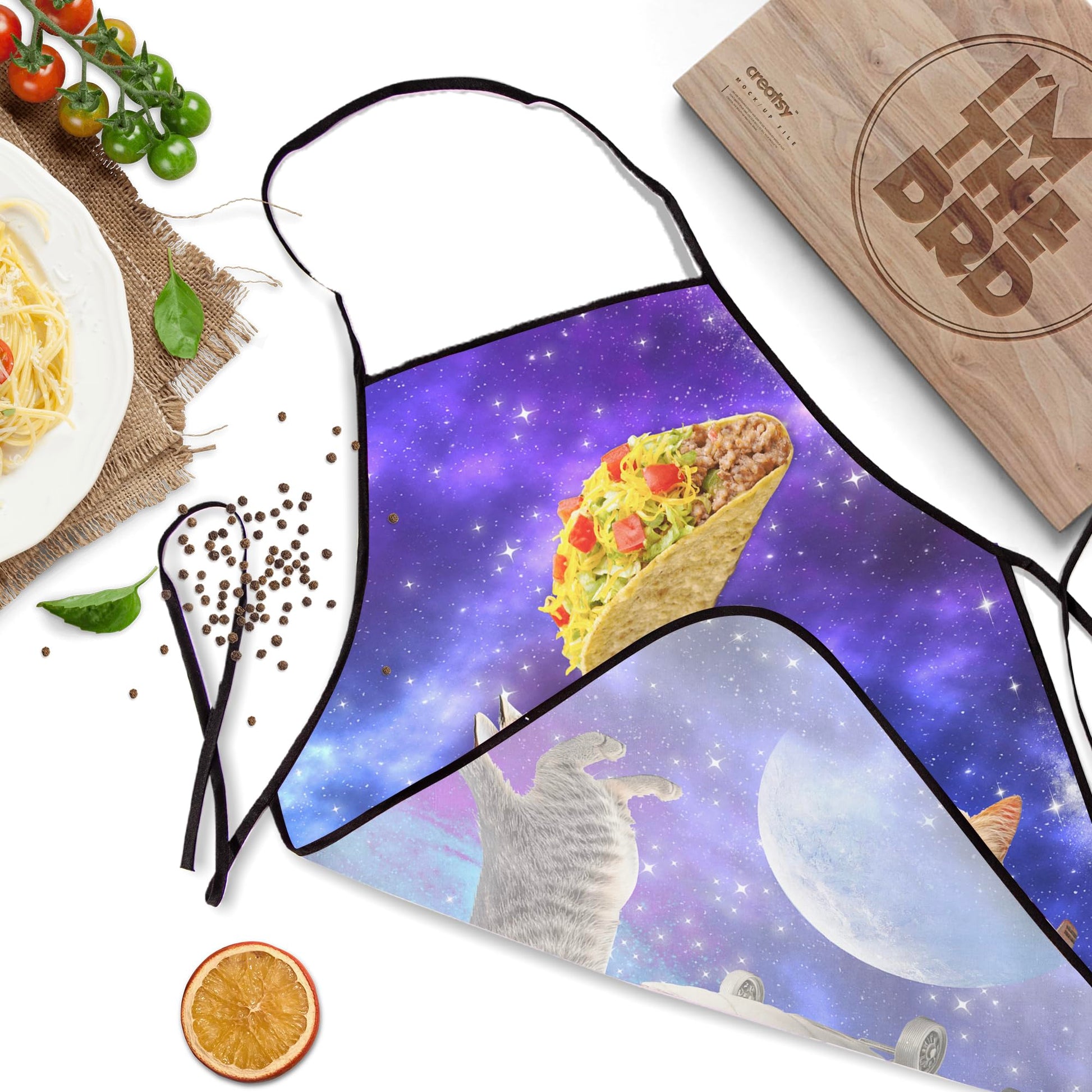 Cute Cat Apron Purple Galaxy Kitten Aprons for Kids Funny Universe