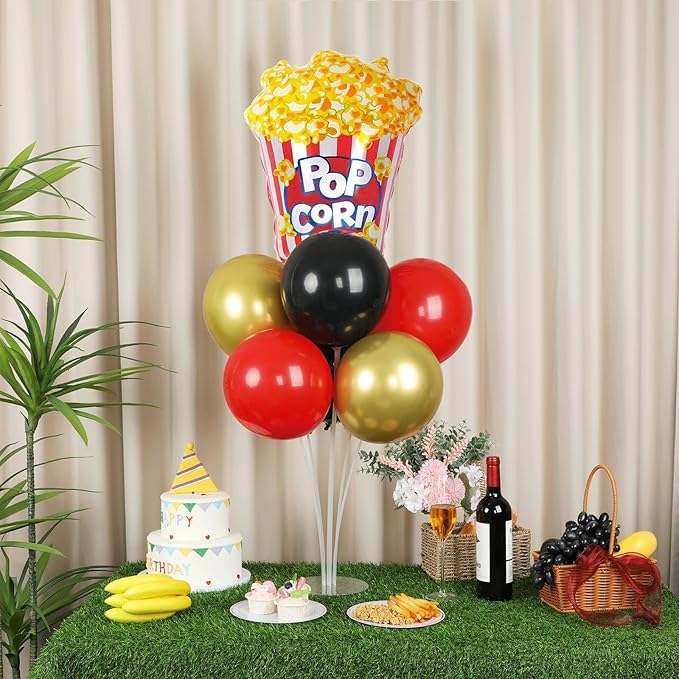 4 Sets Movie Night Party Balloons Stand Kit with Popcorn Clapboard