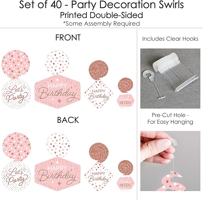 Big Dot of Happiness Pink Rose Gold Birthday Happy Birthday Party