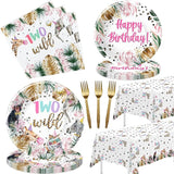 Two Wild Birthday Decorations Girl Tableware Safari Jungle Animal
