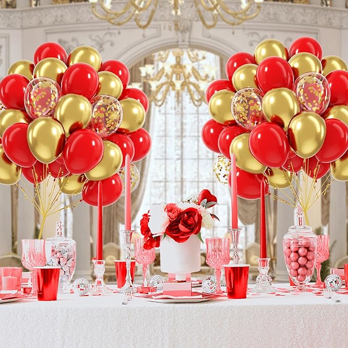 60pcs Red and Gold Balloons 12inch, Red and Gold Party Decorations