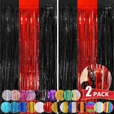 Black Red Tinsel Foil Fringe Curtains, 2 Pack 3.3x8.3 Feet Party