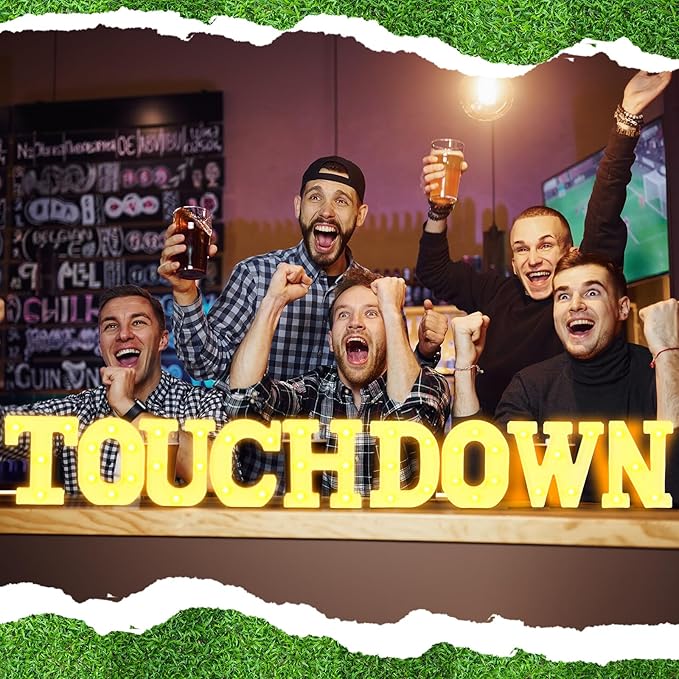 9 Pcs Football Party Decorations 'touchdown! ' LED Lights Sign Rugby