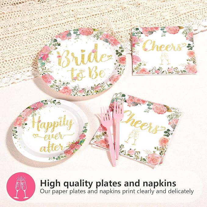 96 Pcs Bachelorette Party Decorations Rose Gold Bride Shower Plates