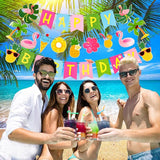 Hawaiian Happy Birthday Banner Tropical Luau Party Birthday Flamingo