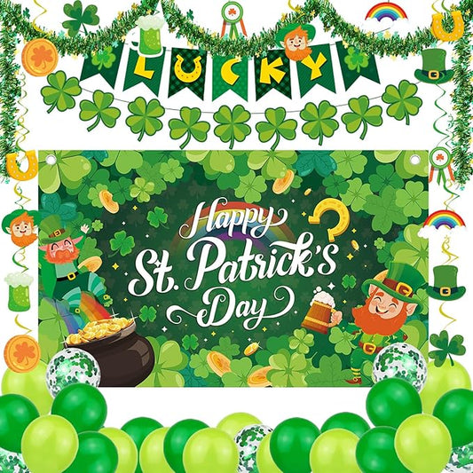 St Patrick's Day Party Decorations Set Backdrop Clover Banner Clover