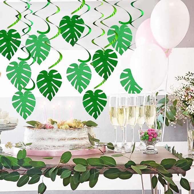 64 Pcs Hawaiian Luau Party Palm Leaves Swirl Decorations Hanging