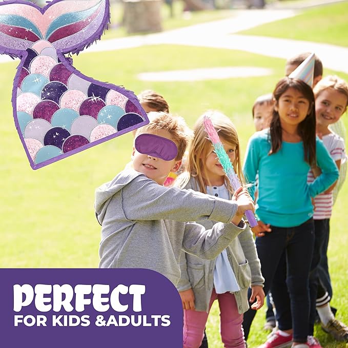 Mermaid Tail Pinatas Bundle with a Blindfold and a Bat 16.5 x 12 x 4