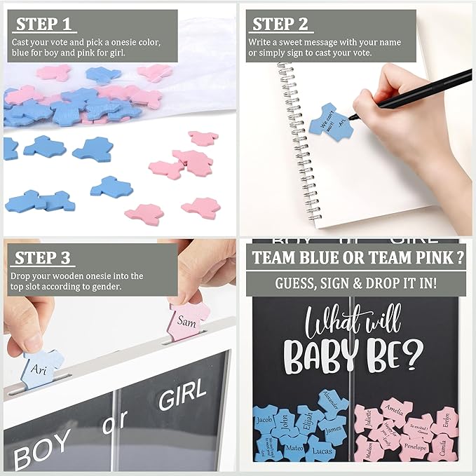 Gender Reveal Voting Board Game Wooden Frame Keepsake Baby Reveal