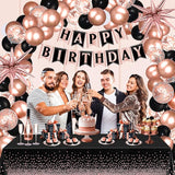 Rose Gold Birthday Party Decorations 63Pcs Rose Gold and Black Happy