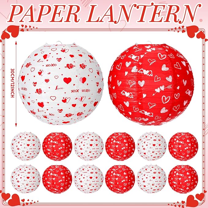 12 Pcs Valentine's Day Paper Lanterns Party Decorations