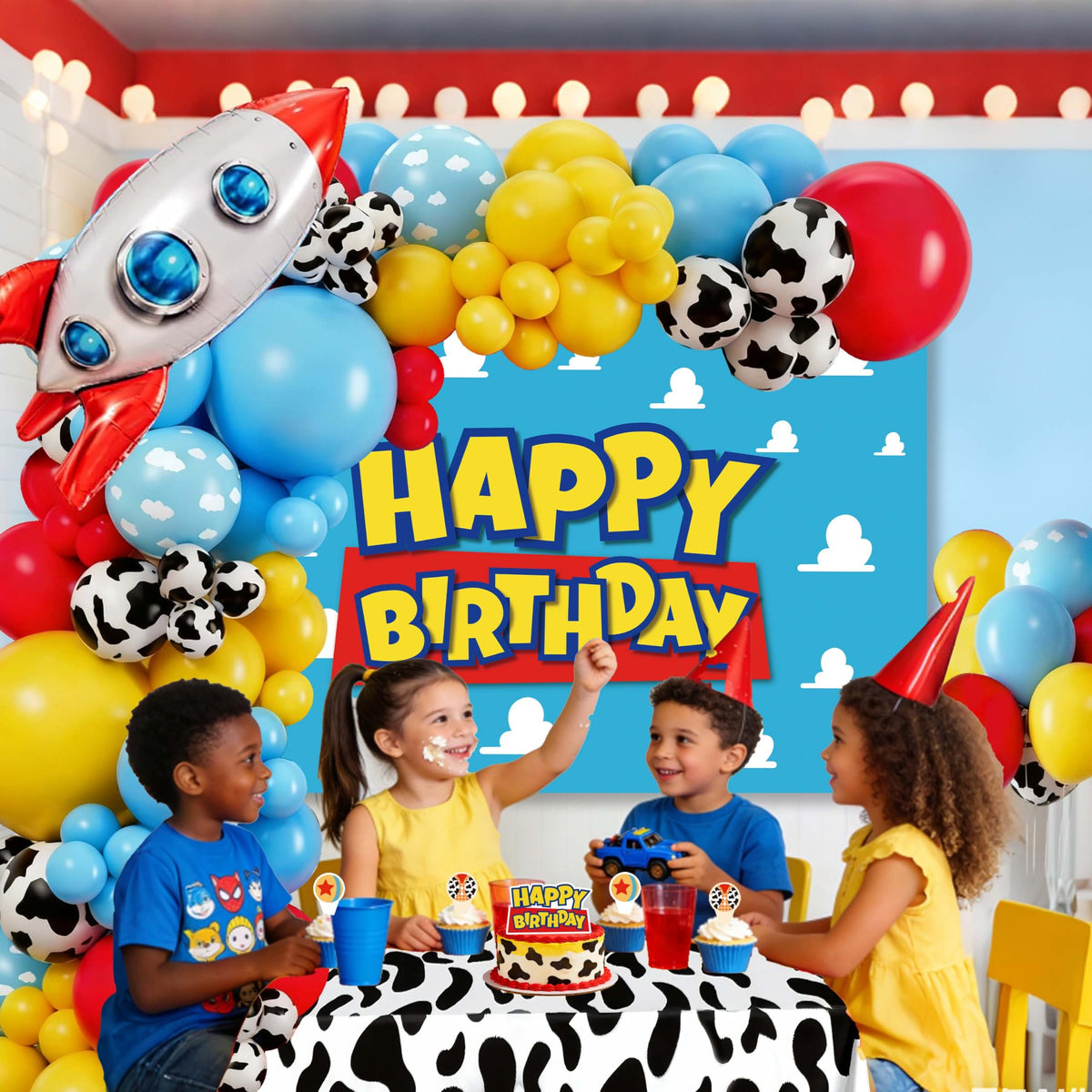Cowboy and Space Birthday Decorations for Boys, Cartoon Theme Party
