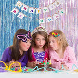 BRAVESHINE Pink Blue Tinsel Foil Fringe Curtains - 2Pcs 3.2x8.2ft