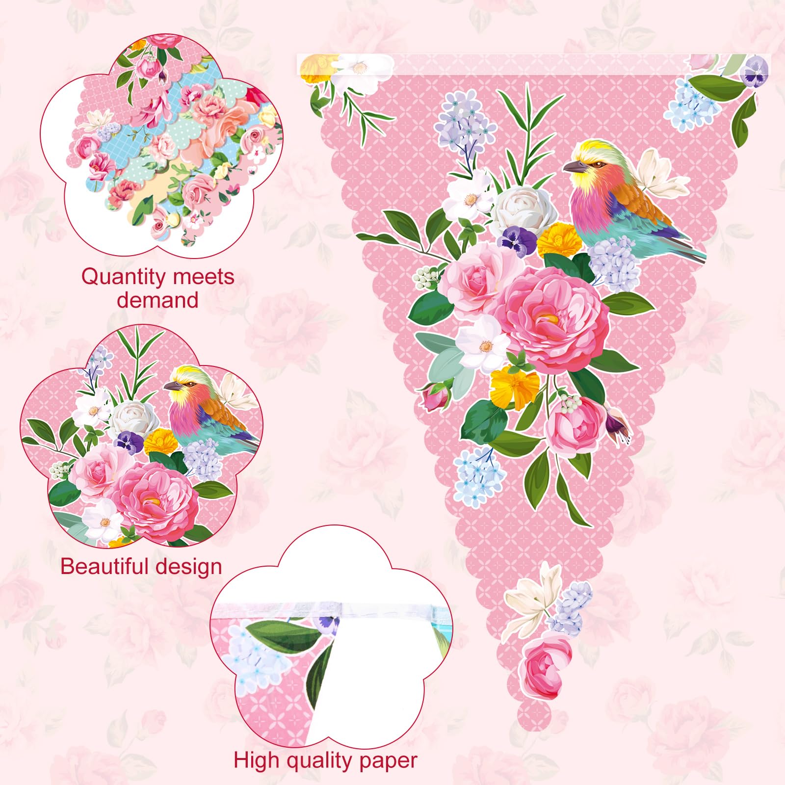Faccito 49 Ft 60 Pcs Tea Floral Party Paper Bunting Decor Outdoor