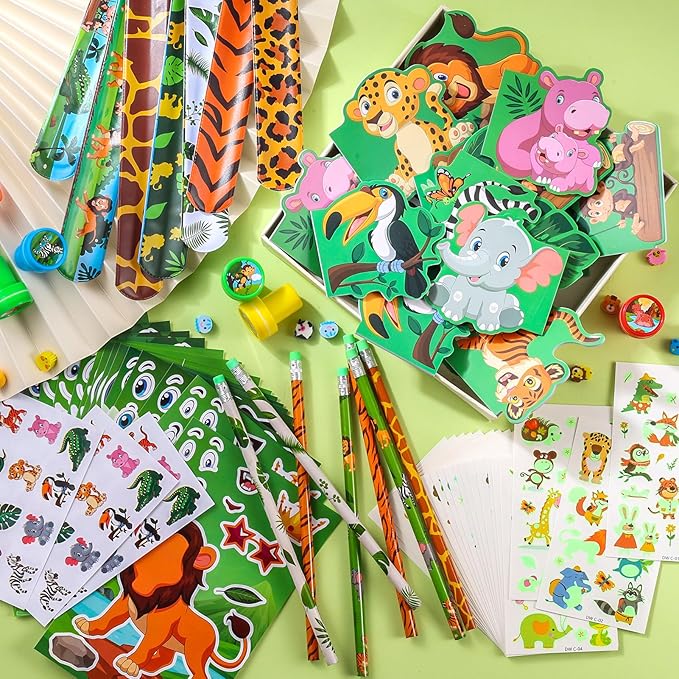 120Pcs Jungle Safari Party Favors Zoo Animals Sticker Stampers Slap