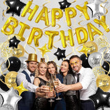 Black Gold Birthday Decorations, 3D Foil Happy Birthday Balloon