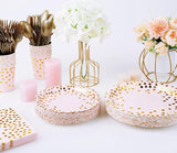 Pink and Gold Party Supplies - 350 PCS Disposable Dinnerware Set -