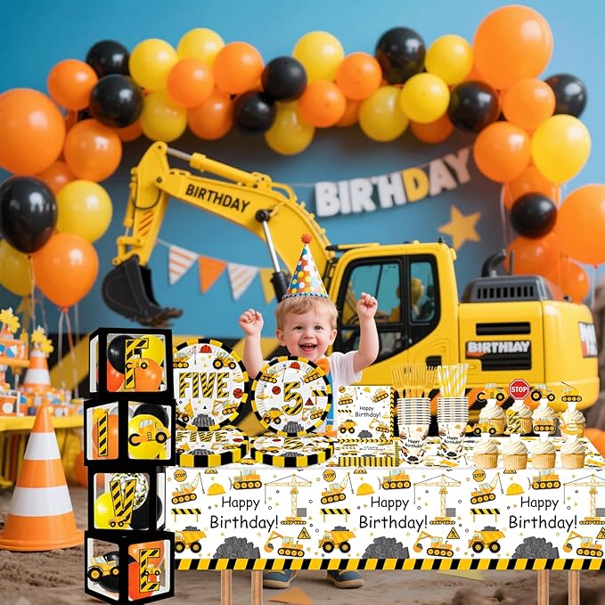 345 Pcs Construction 5th Birthday Party Supplies Dump Truck Five