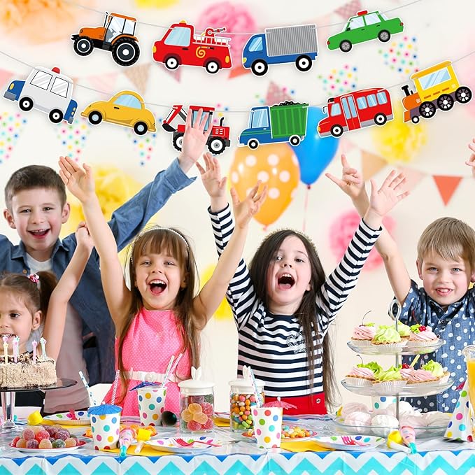 Hooqict Happy Birthday Banner Transportation Birthday Decorations Car