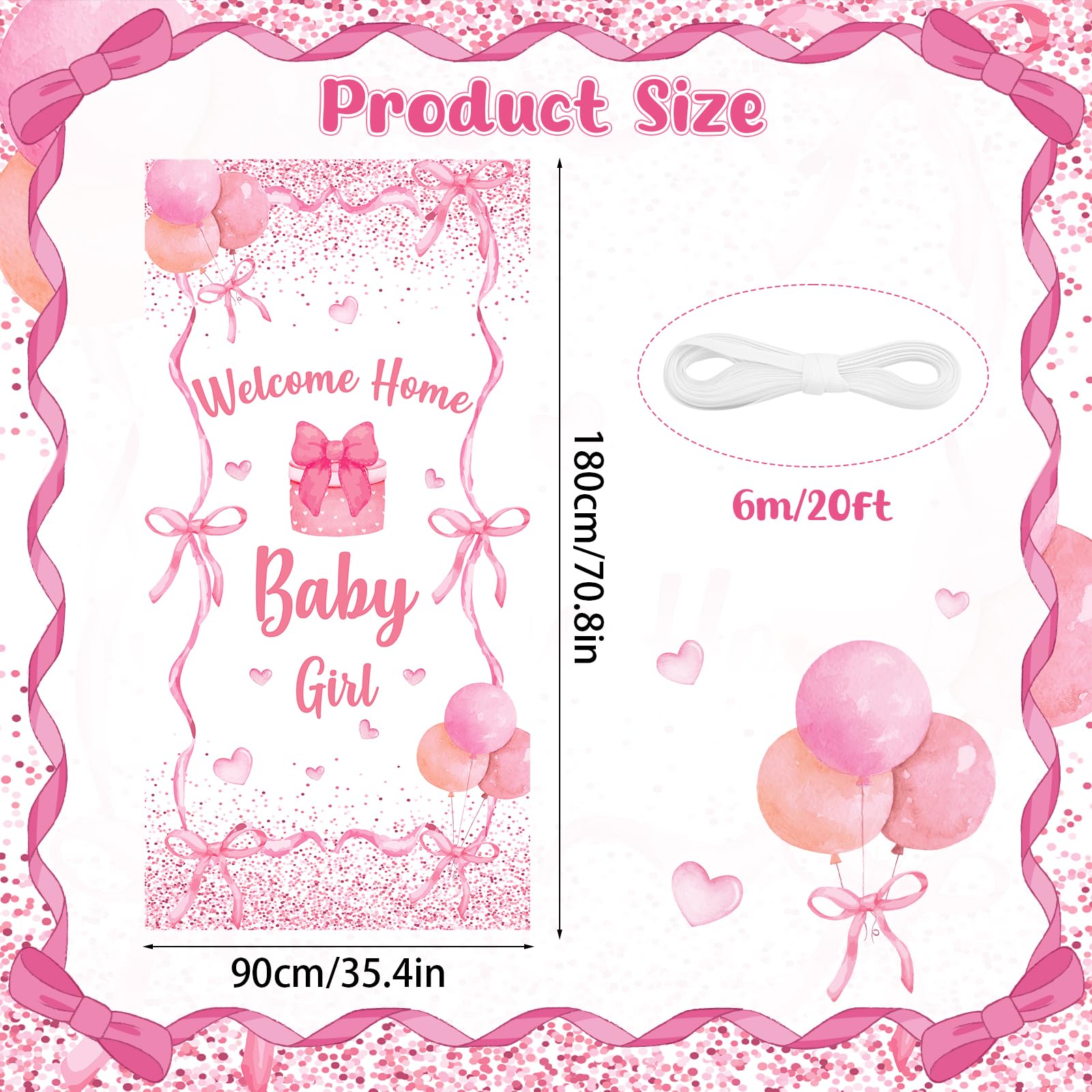 Welcome Home Baby Girl Banner Decorations Pink Bow Baby Shower