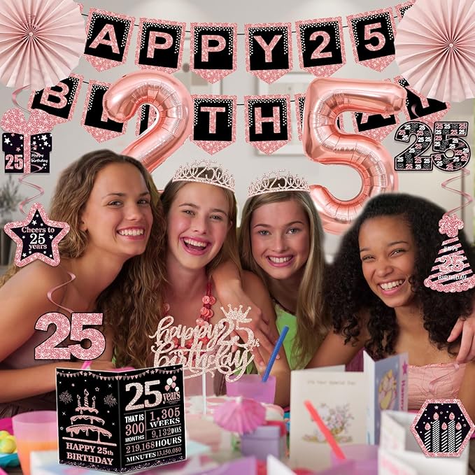 25th Birthday Decorations for Girls Women 32PCS 25th Birthday Party