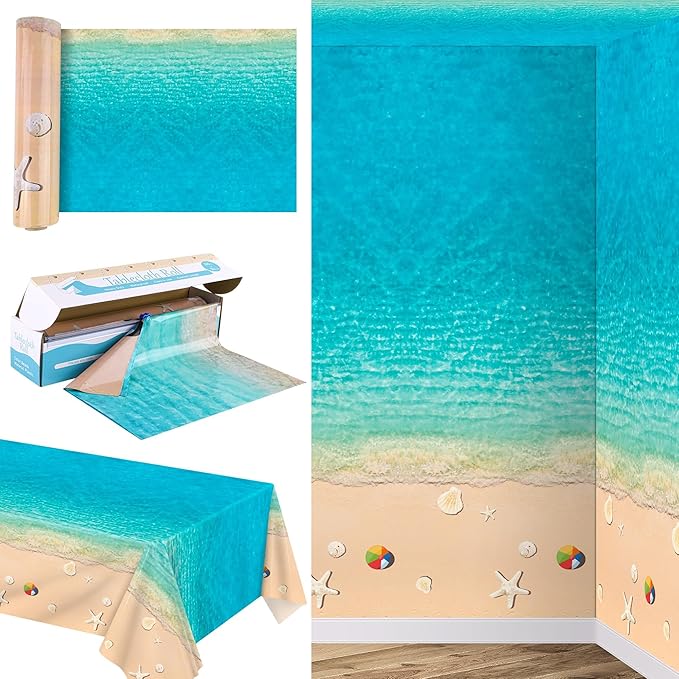 Summer Beach Tablecloth Roll with Cutter Box 100 Ft X 54 Inch Beach