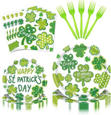 96 Pieces St Patrick's Day Tableware Set Green Shamrock Disposable