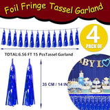 4P Blue Foil Fringe Tassel Banner Garland Metallic Tinsel Streamers