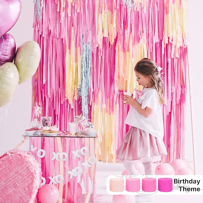 PartyWoo Crepe Paper Streamers 6 Rolls 492ft, Pack of Hot Pink Party